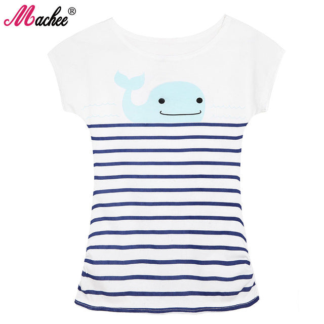 Cotton Short Sleeve Cat Printed Loose Women's Tshirts