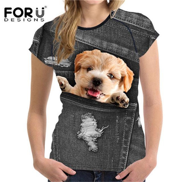 3D Black Denim Pocket Girls T-shirts