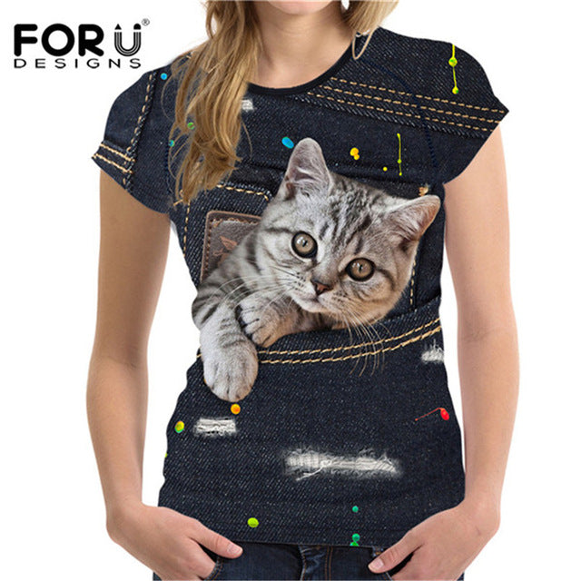 3D Black Denim Pocket Girls T-shirts