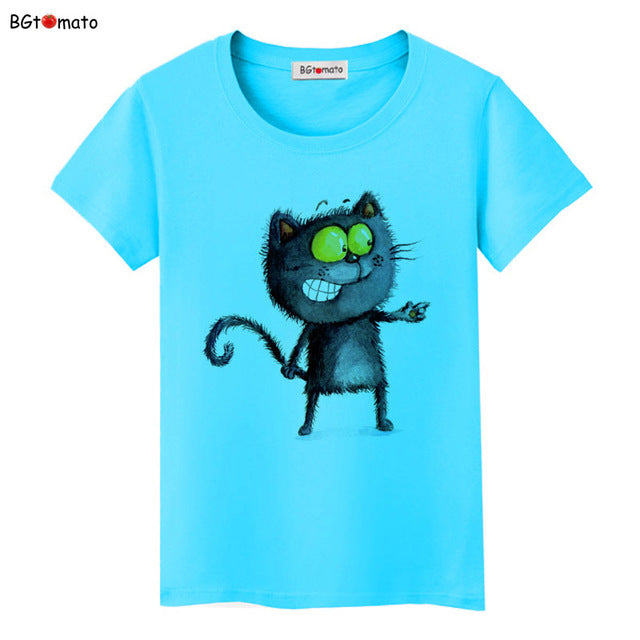 New arrival lovely black cat cute t shirt