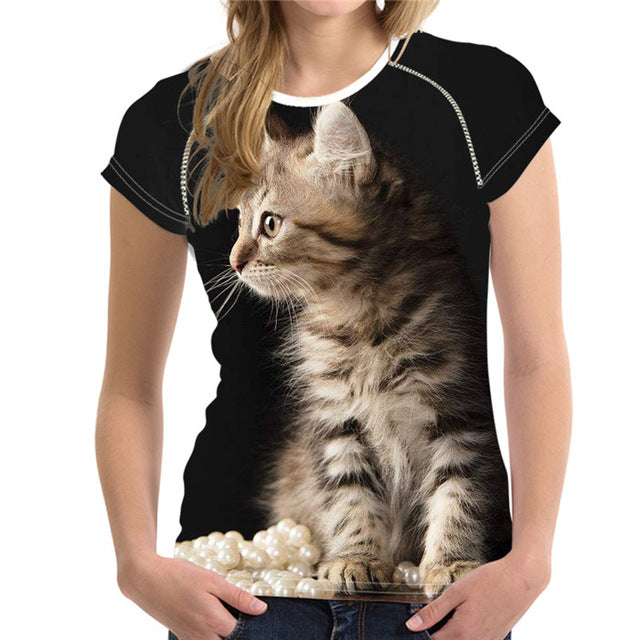 3D Cute Cats TShirts Feminine Tees Novelty Slim Fit T Shirt