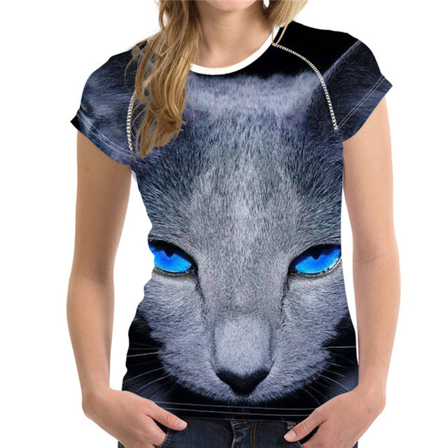 3D Cute Cats TShirts Feminine Tees Novelty Slim Fit T Shirt