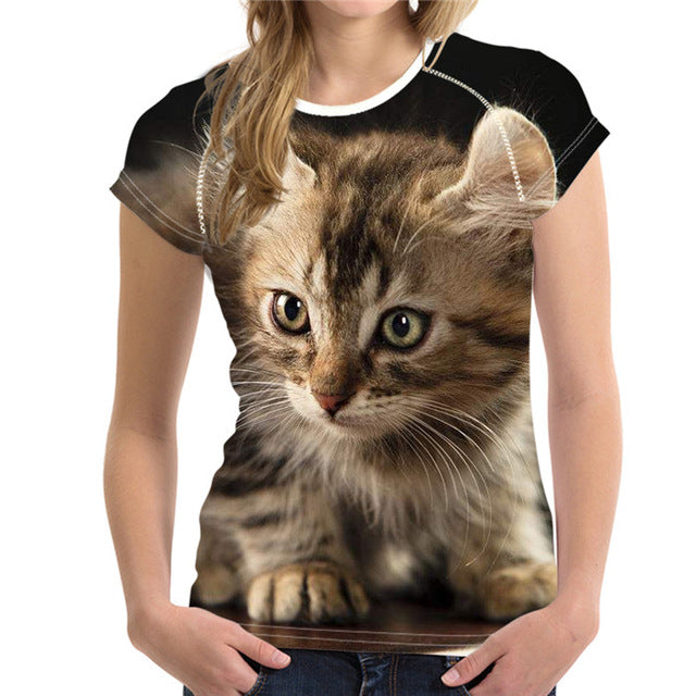 3D Cute Cats TShirts Feminine Tees Novelty Slim Fit T Shirt