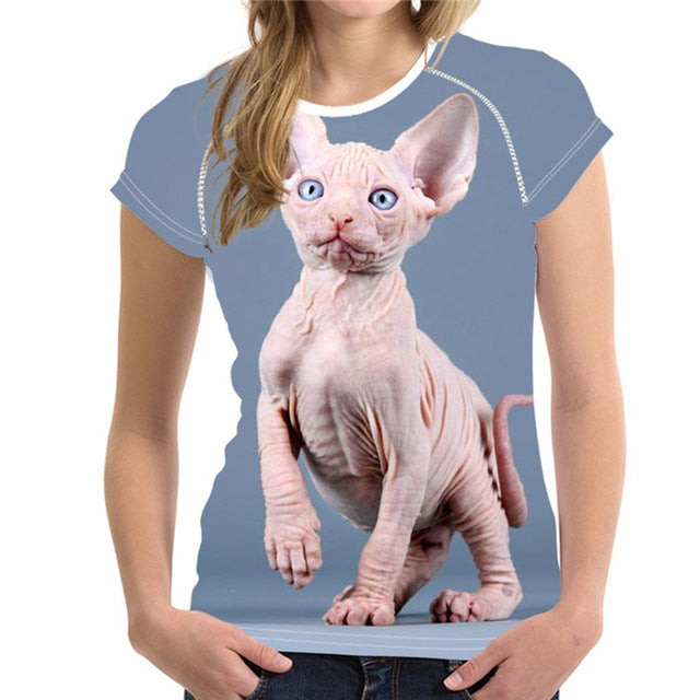 3D Cute Cats TShirts Feminine Tees Novelty Slim Fit T Shirt