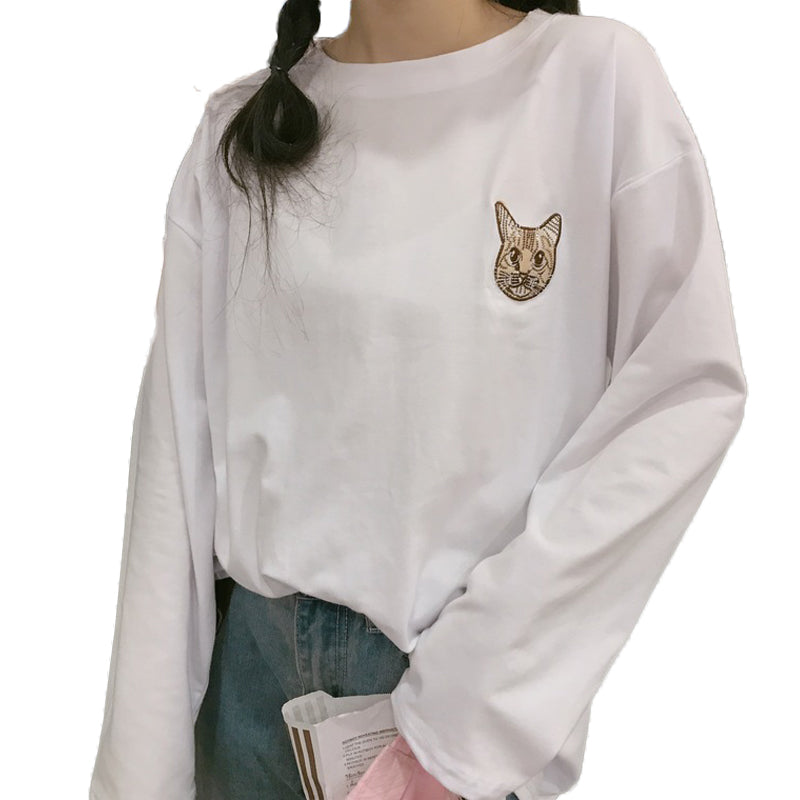 Kawaii Cat Embroidery T Shirt