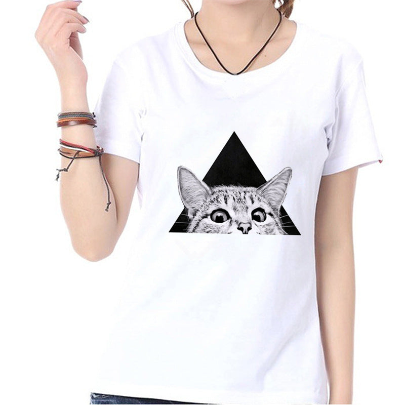 New Funny Triangle Cat T-Shirt