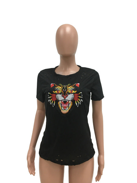 Women Cartoon Cat Rock Tshirt