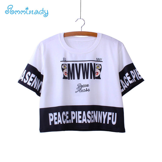 plaid cat white crop tees