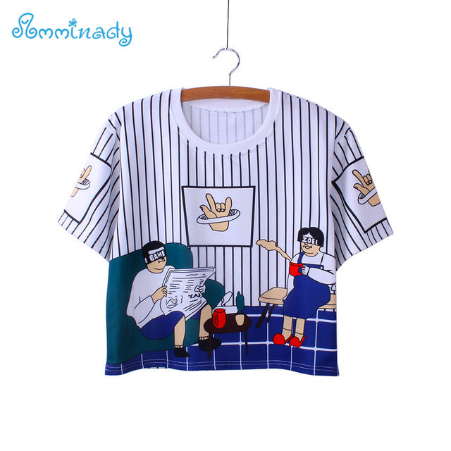 plaid cat white crop tees