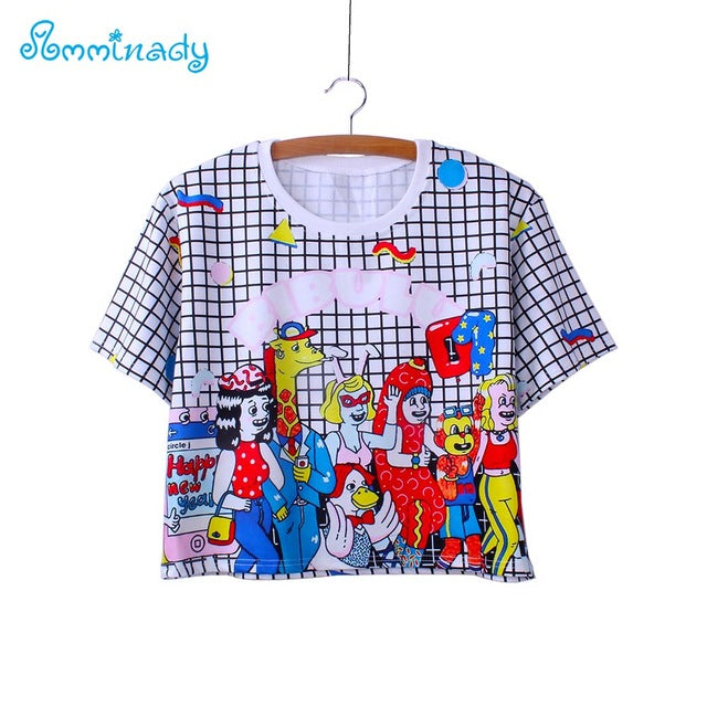 plaid cat white crop tees