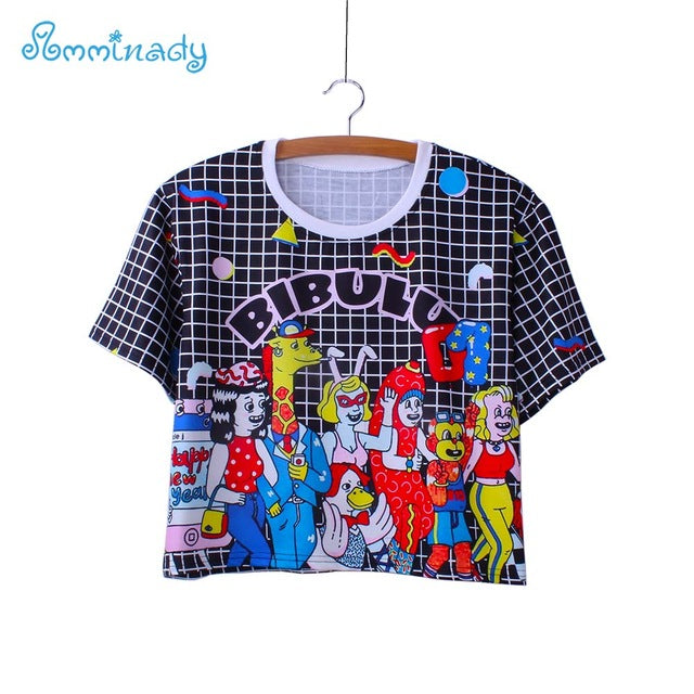 plaid cat white crop tees