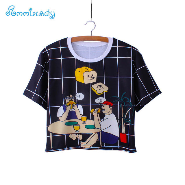 plaid cat white crop tees