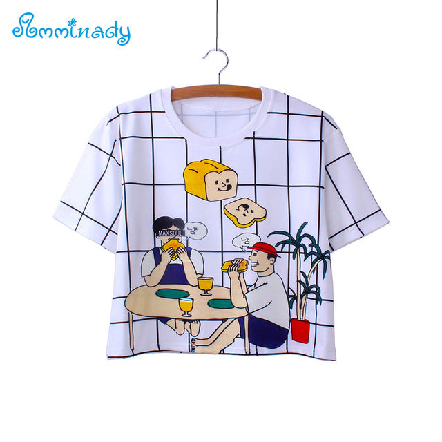 plaid cat white crop tees