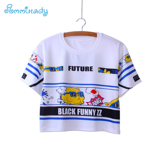 plaid cat white crop tees