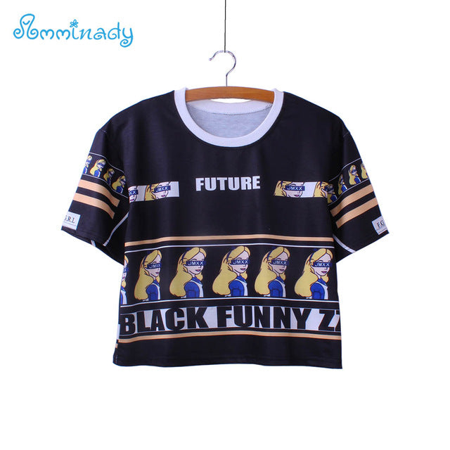 plaid cat white crop tees