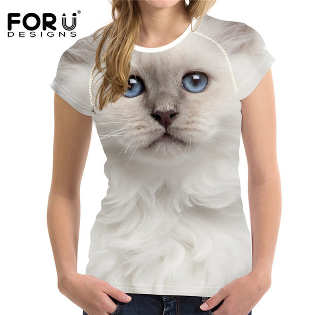 3D Cat Printing Women T Shirt