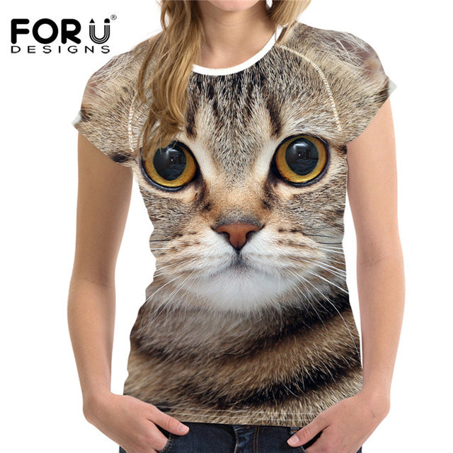 3D Cat Printing Women T Shirt