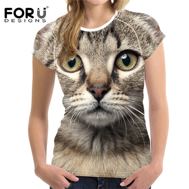 3D Cat Printing Women T Shirt