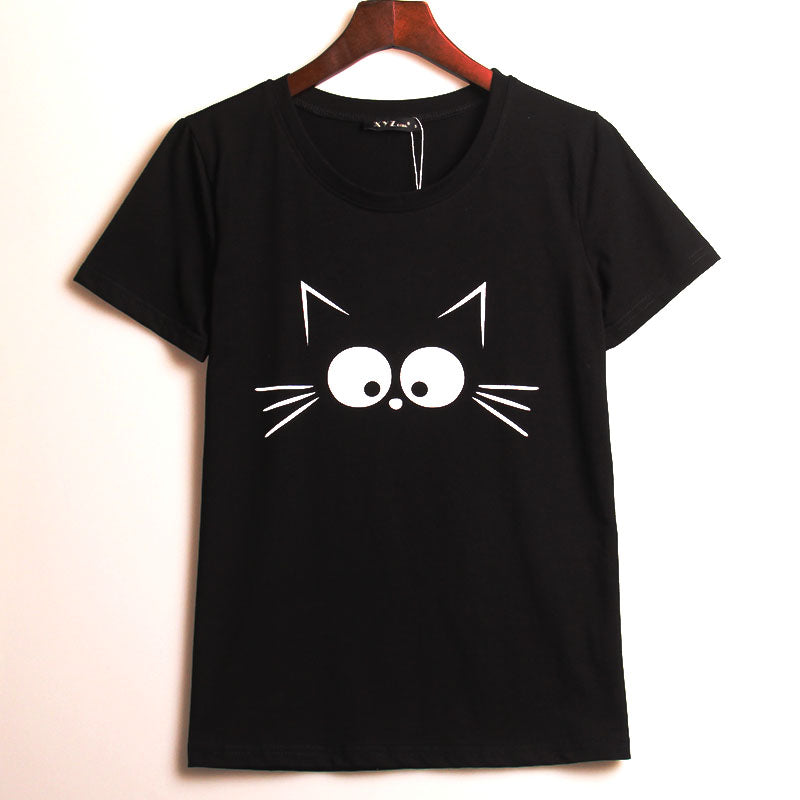 Cartoon Cute Black Cat Printed T Shirt