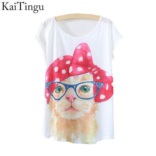 Glass Cat Printed White Woman Top