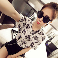 Summer Fashion Cat Printed T shirt Woman Short Sleeve Round Neck Tshirt