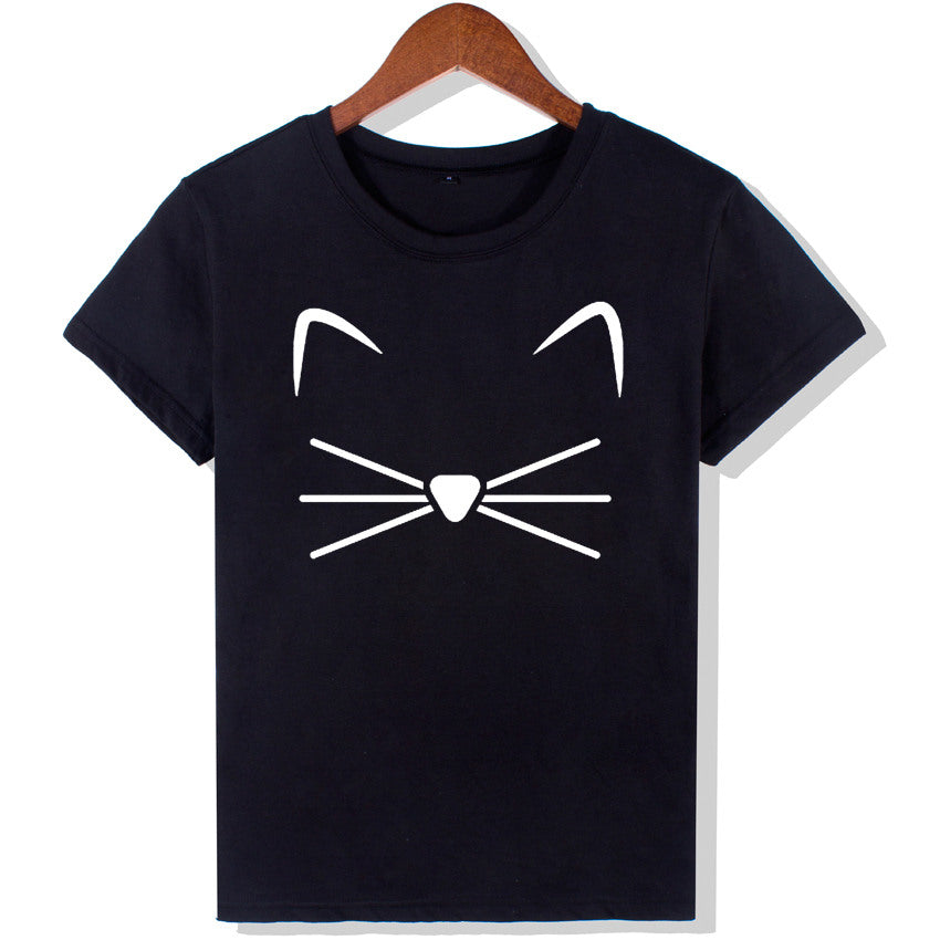 Harajuku Black T Shirt Women Tops Punk Cartoon Cat Face Letter Print Tee Shirt