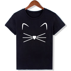 Harajuku Black T Shirt Women Tops Punk Cartoon Cat Face Letter Print Tee Shirt