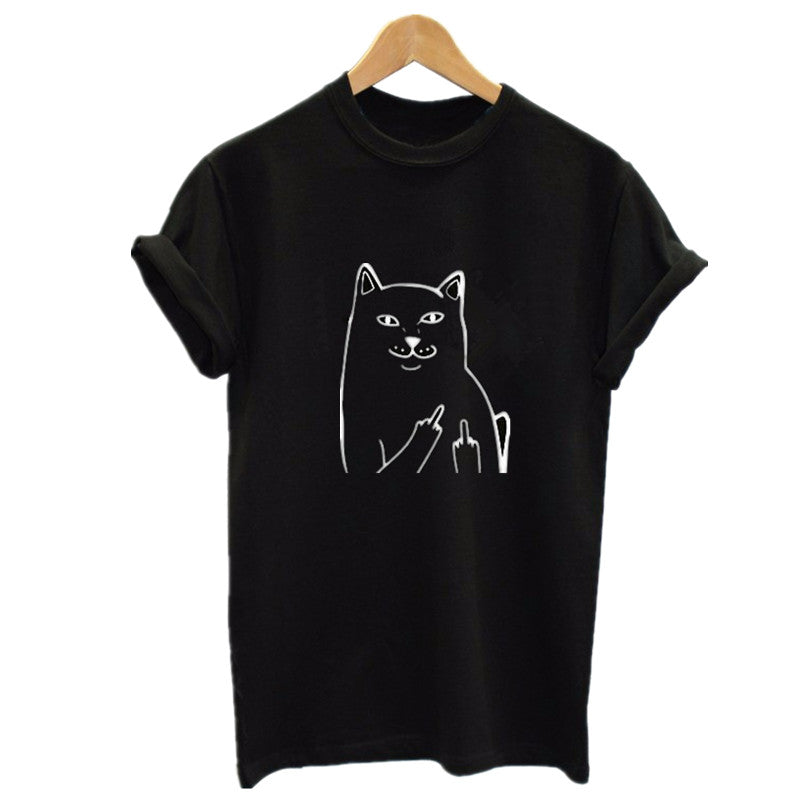 Harajuku Style Middle Finger Pocket Cat T Shirt