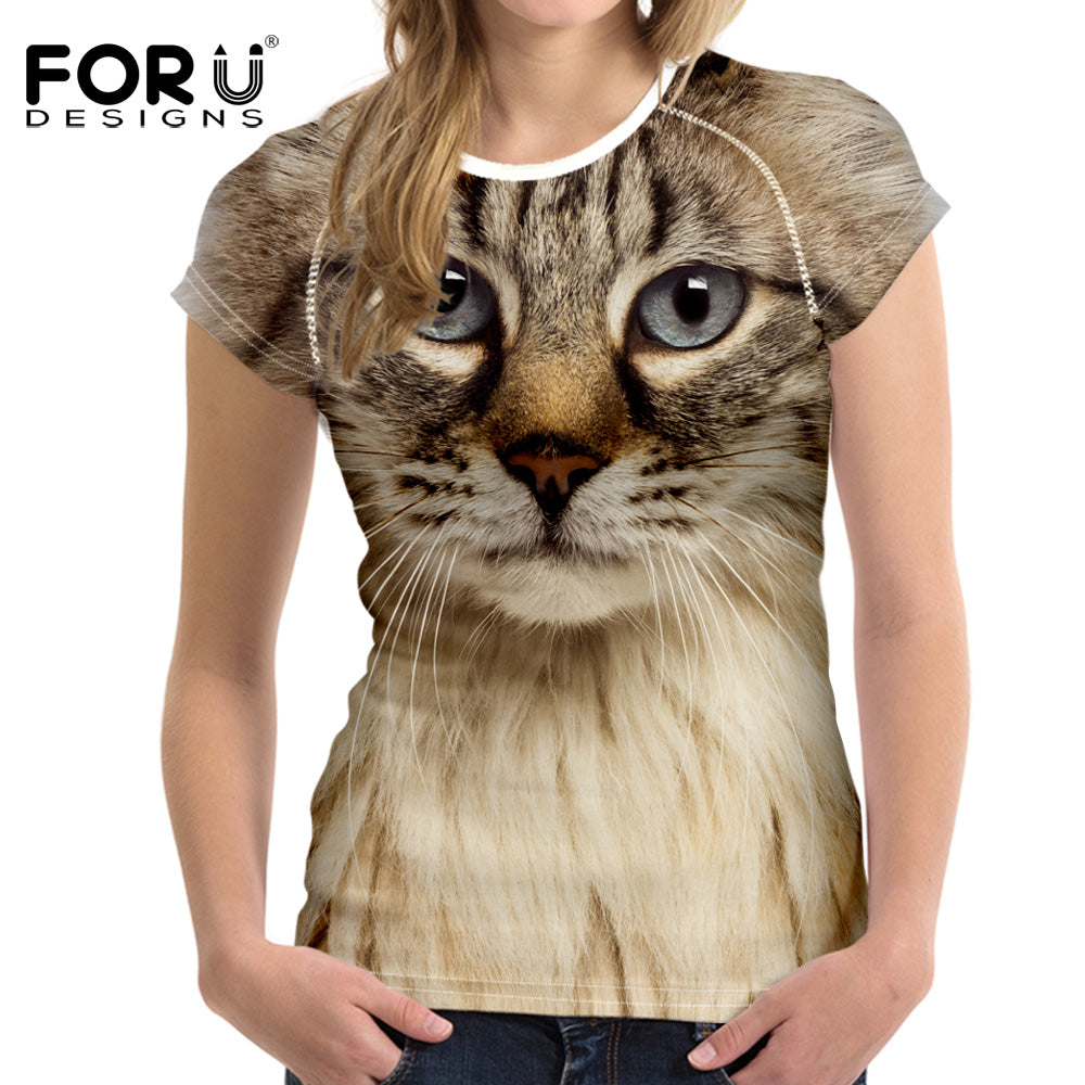 FORUDESIGNS Black Cat Printing Women T Shirt