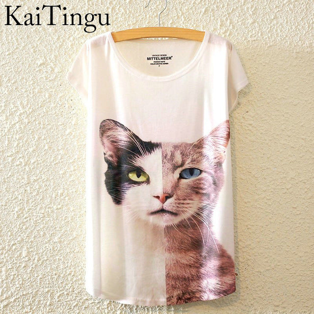 Harajuku Animal Cat Print Shirt O-Neck Short Sleeve T Shirt