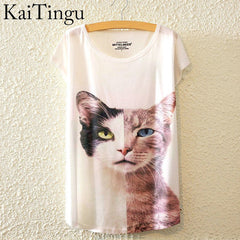 Harajuku Animal Cat Print Shirt O-Neck Short Sleeve T Shirt