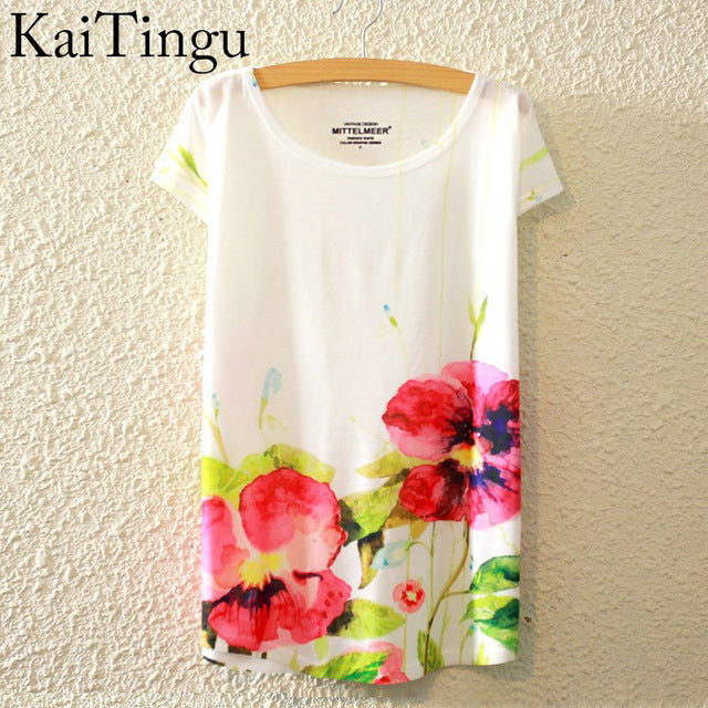 Harajuku Animal Cat Print Shirt O-Neck Short Sleeve T Shirt