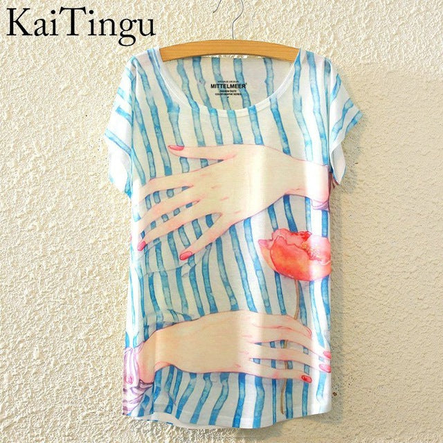 Harajuku Animal Cat Print Shirt O-Neck Short Sleeve T Shirt