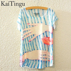 Harajuku Animal Cat Print Shirt O-Neck Short Sleeve T Shirt
