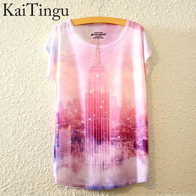 Harajuku Animal Cat Print Shirt O-Neck Short Sleeve T Shirt