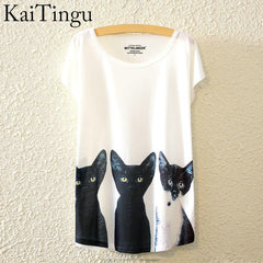 Harajuku Animal Cat Print Shirt O-Neck Short Sleeve T Shirt