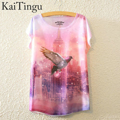 Harajuku Animal Cat Print Shirt O-Neck Short Sleeve T Shirt