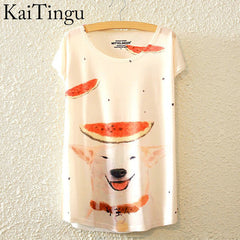 Harajuku Animal Cat Print Shirt O-Neck Short Sleeve T Shirt