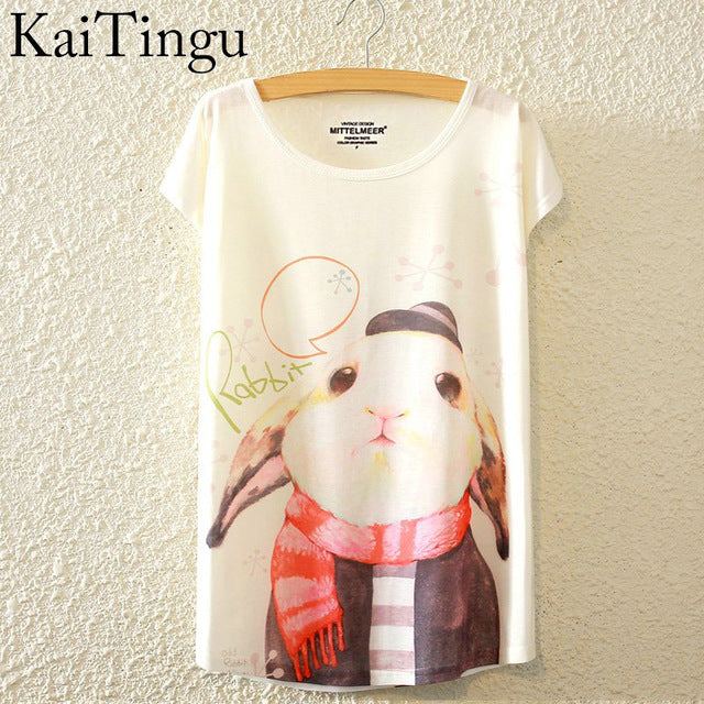 Harajuku Animal Cat Print Shirt O-Neck Short Sleeve T Shirt