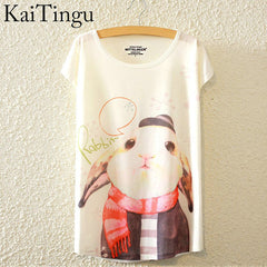 Harajuku Animal Cat Print Shirt O-Neck Short Sleeve T Shirt