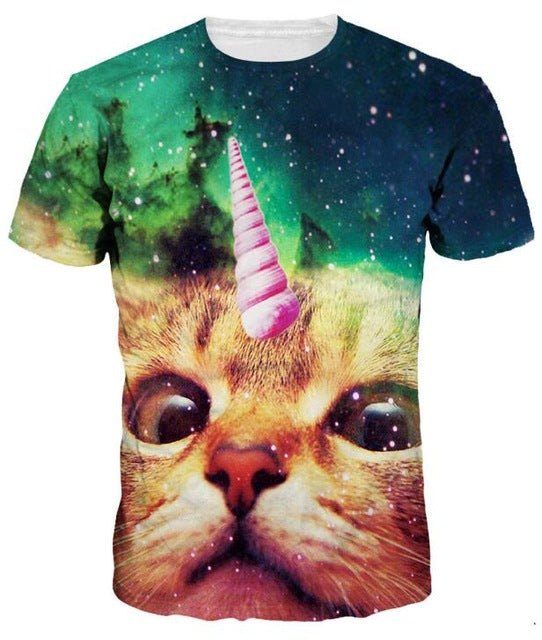 Plus Size Galaxy Cat Glitter Print T-shirt [44% OFF]