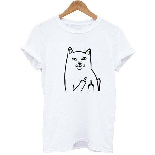 Harajuku Style Middle Finger Pocket Cat T Shirt