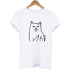 Harajuku Style Middle Finger Pocket Cat T Shirt