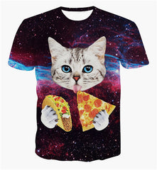 3d Cat Eating Tacos Pizza Shirts Galaxy Space Tee Tops