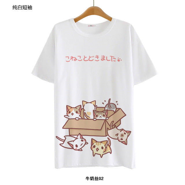 Japan Anime Neko Atsume Casual Cat T Shirt