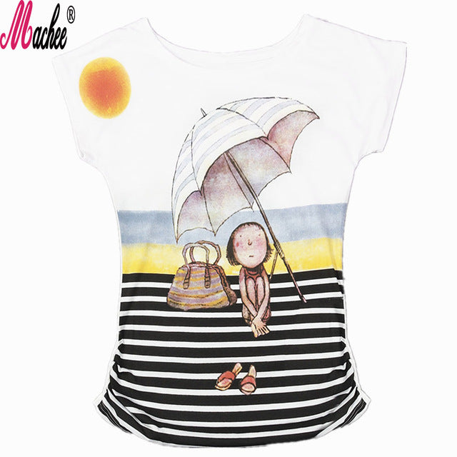 Cotton Short Sleeve Cat Printed Loose Women's Tshirts