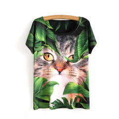 Women Cats Shirt Short Sleeve