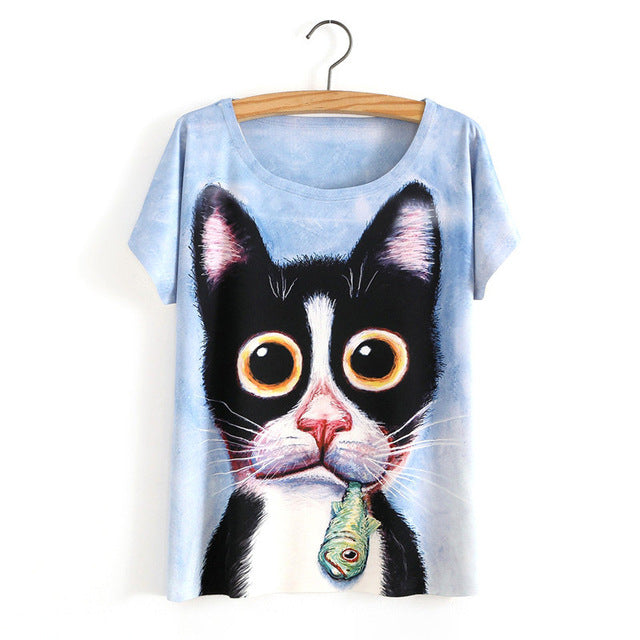 Women Cats Shirt Short Sleeve