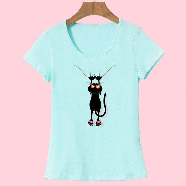 3D Cat Print and Short Sleeve O-neck Vogue tshirt