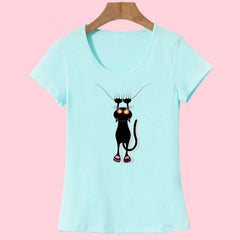 3D Cat Print and Short Sleeve O-neck Vogue tshirt